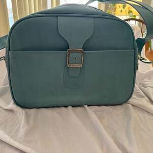 Vintage 1960s Samsonite Blue Vinyl Carry-On Shoulder Bag